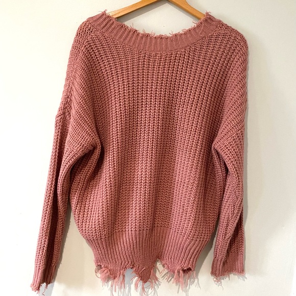 Main Strip Pink Distressed Sweater Medium - Picture 6 of 6